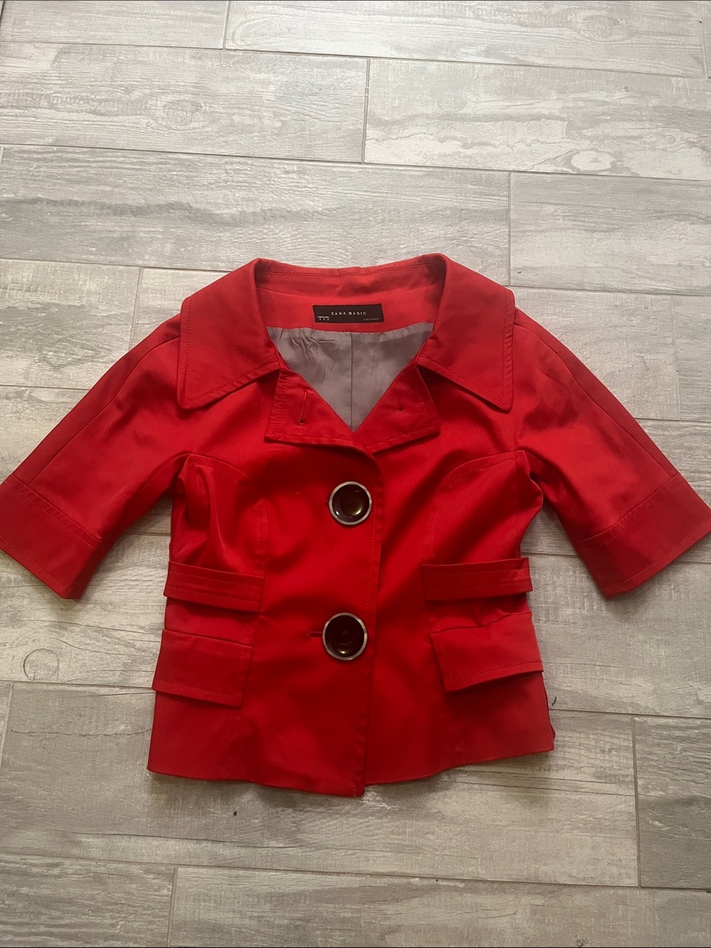 Zara Basic Red Short-Sleeve Cropped Button Jacket